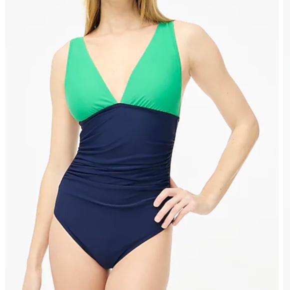 J. Crew Factory Other - NWT J.Crew Factory ruched plunging one piece SZ L Green/blue